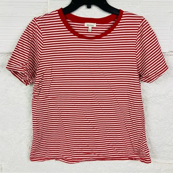 Ella Moss Red and White Striped  cotton short sleeve Tee size large - Picture 3 of 12